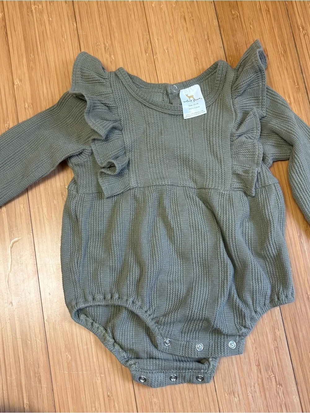Velvet Olive Green Ruffle Long Sleeve Baby One-Piece Bodysuit
